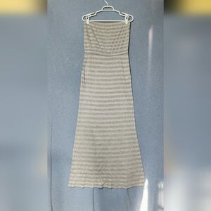 White House Black silver striped shimmery strapless maxi dress. Size XS